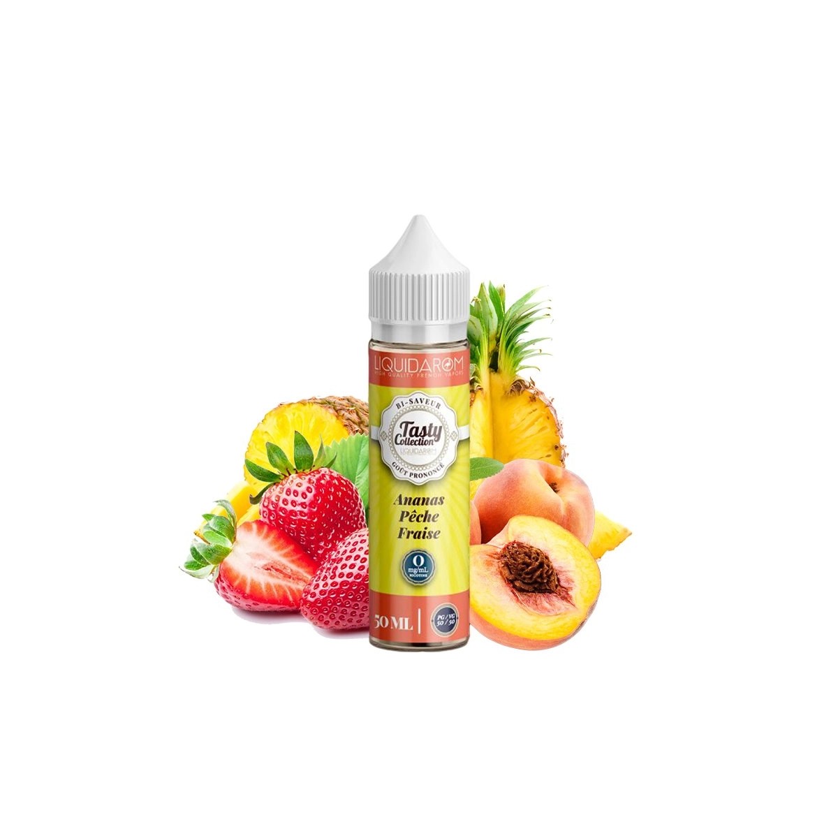 Coleção Tasty da Liquidarom - Abacaxi Pêssego Morango 0mg 50ml