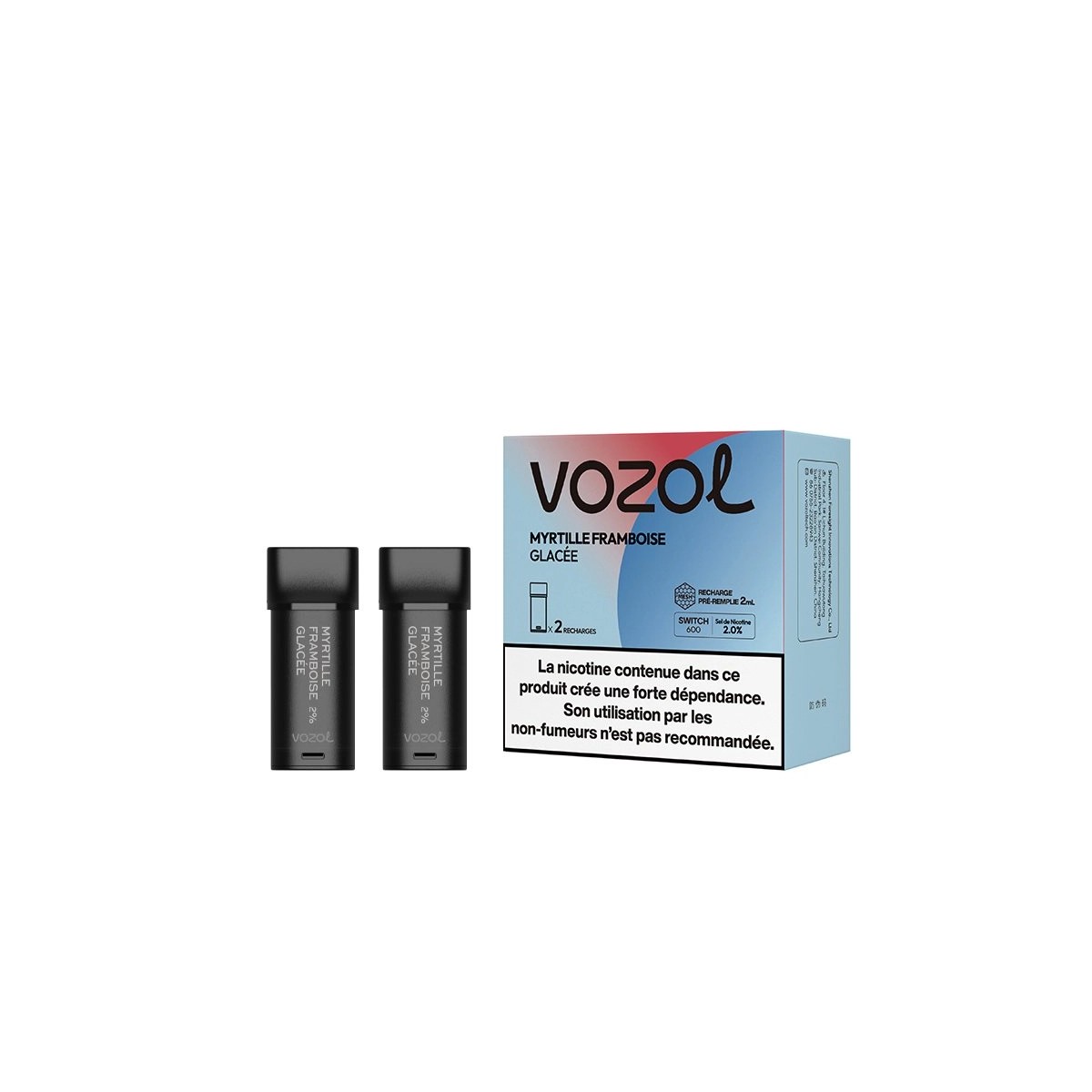 Vozol - Switch 600 Cartridge 2ml Iced Blueberry Framboos (2 stuks)