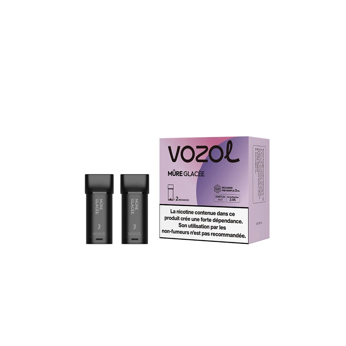 Vozol - Switch 600 Kartusche 2 ml glasiertes Brombeer (2 Stück)