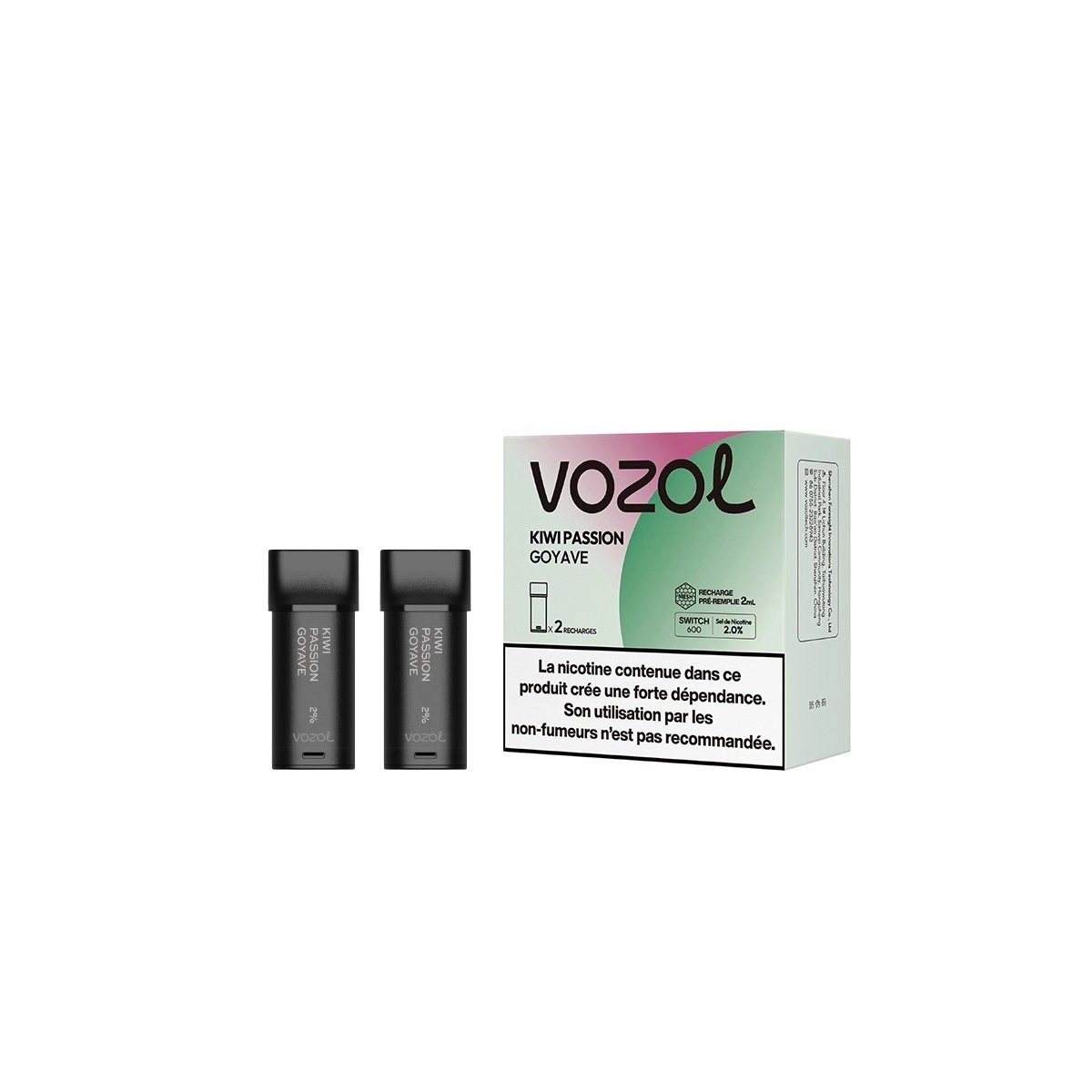 Vozol - Switch 600 2 ml Kiwi Passion Guava Kartusche (2 Stück)