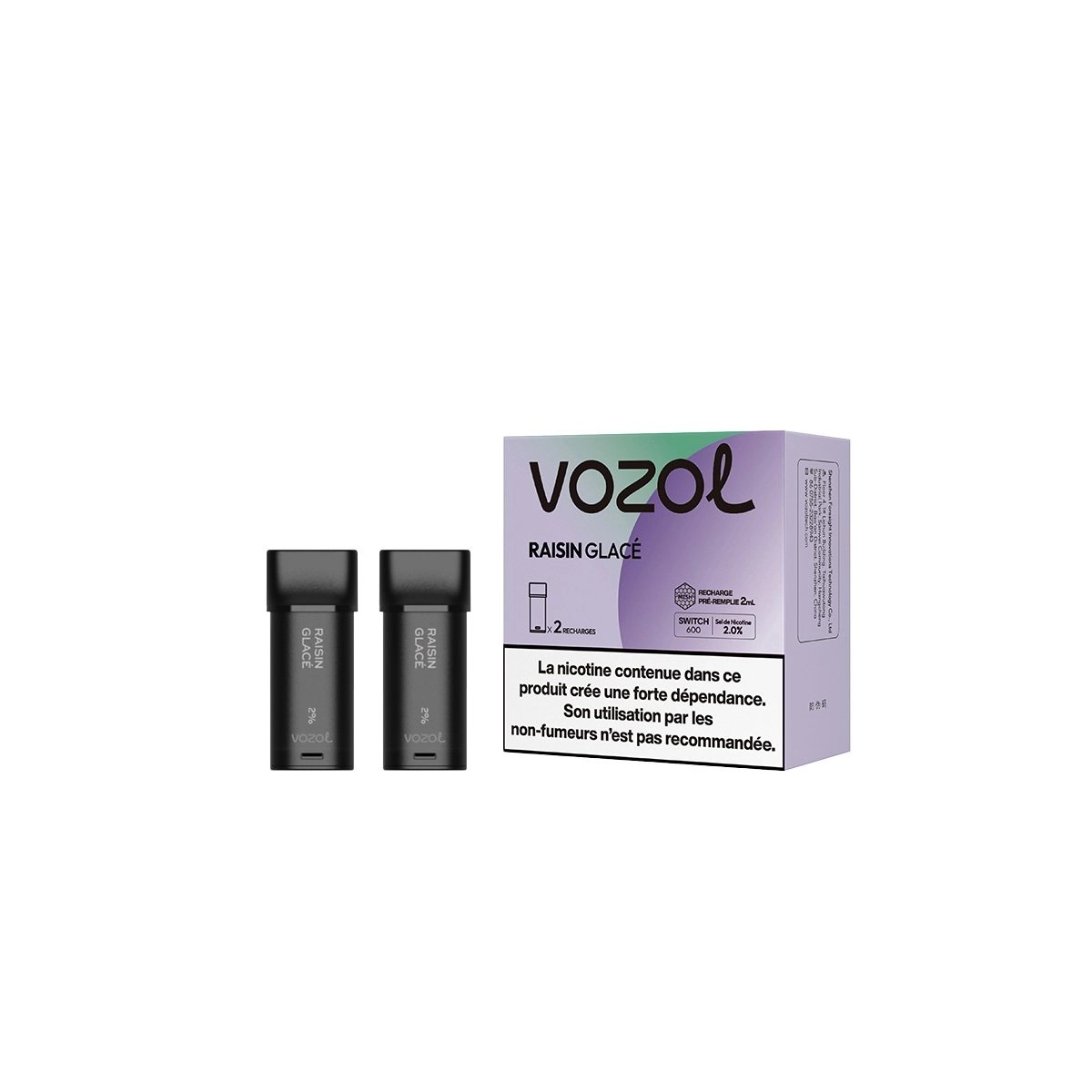 Vozol - Cartuccia di uva smaltata Switch 600 da 2 ml (2 pezzi)